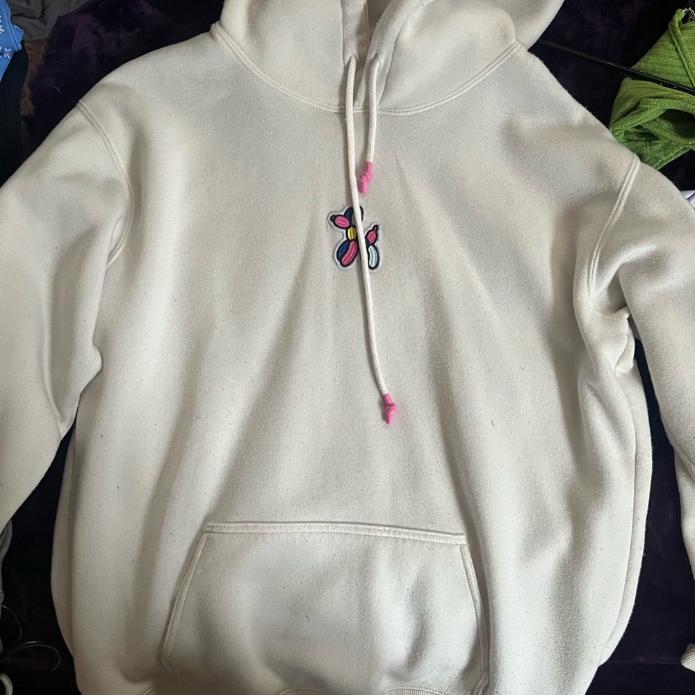 Cream Hoodie with Embroidered Detail